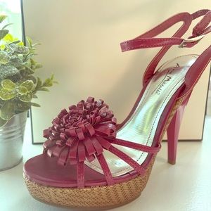 Anne Michelle Pink Floral Platform High Heel Sandals